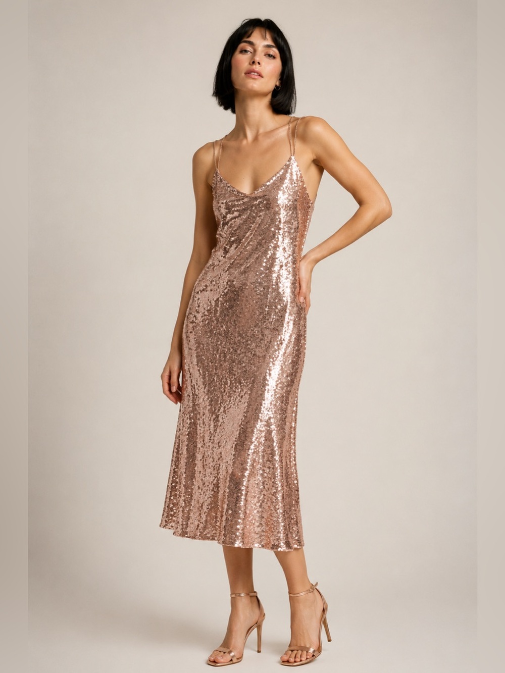 Sequin Slip Dress - Rose Gold